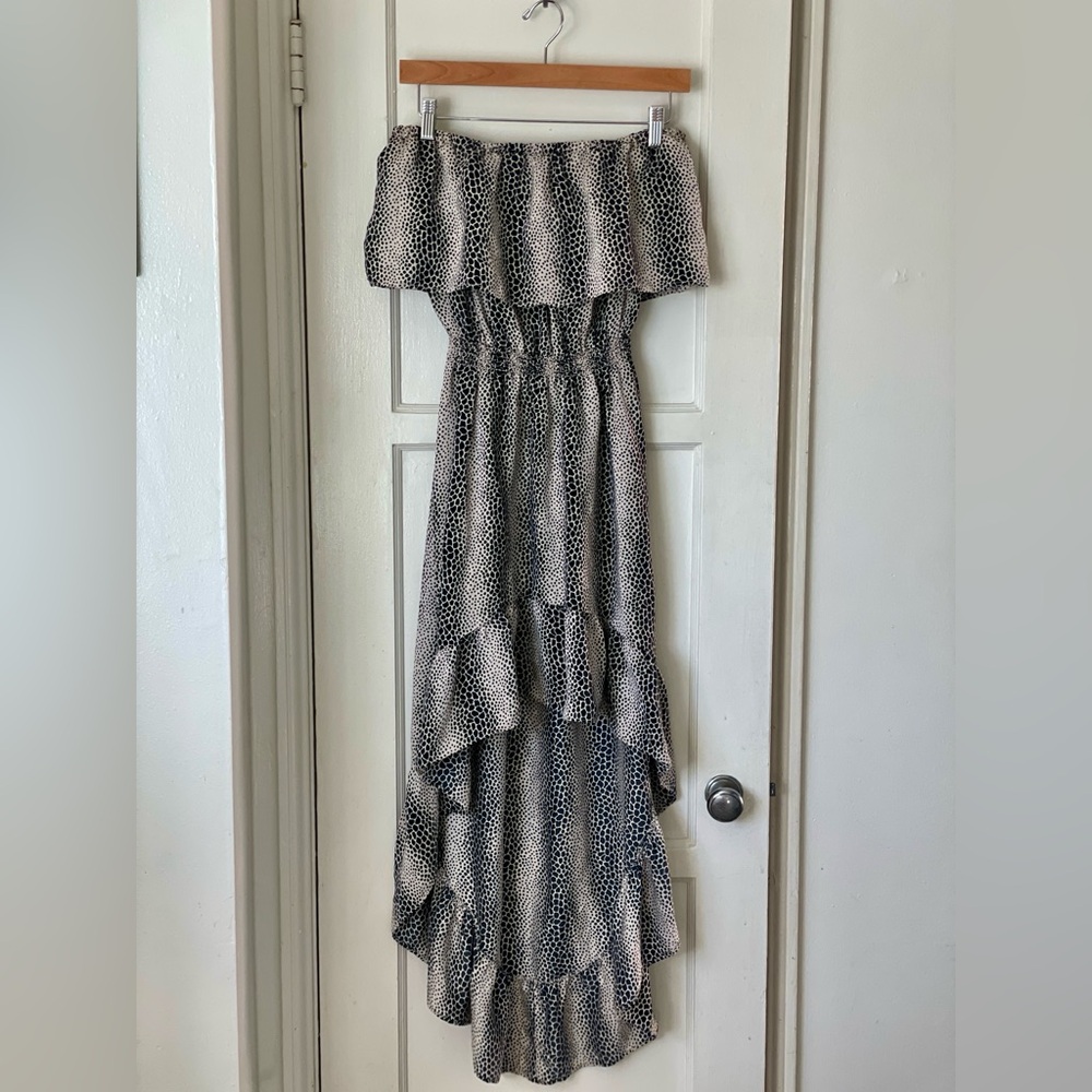 Parker Black and White Strapless Dress 100% Silk